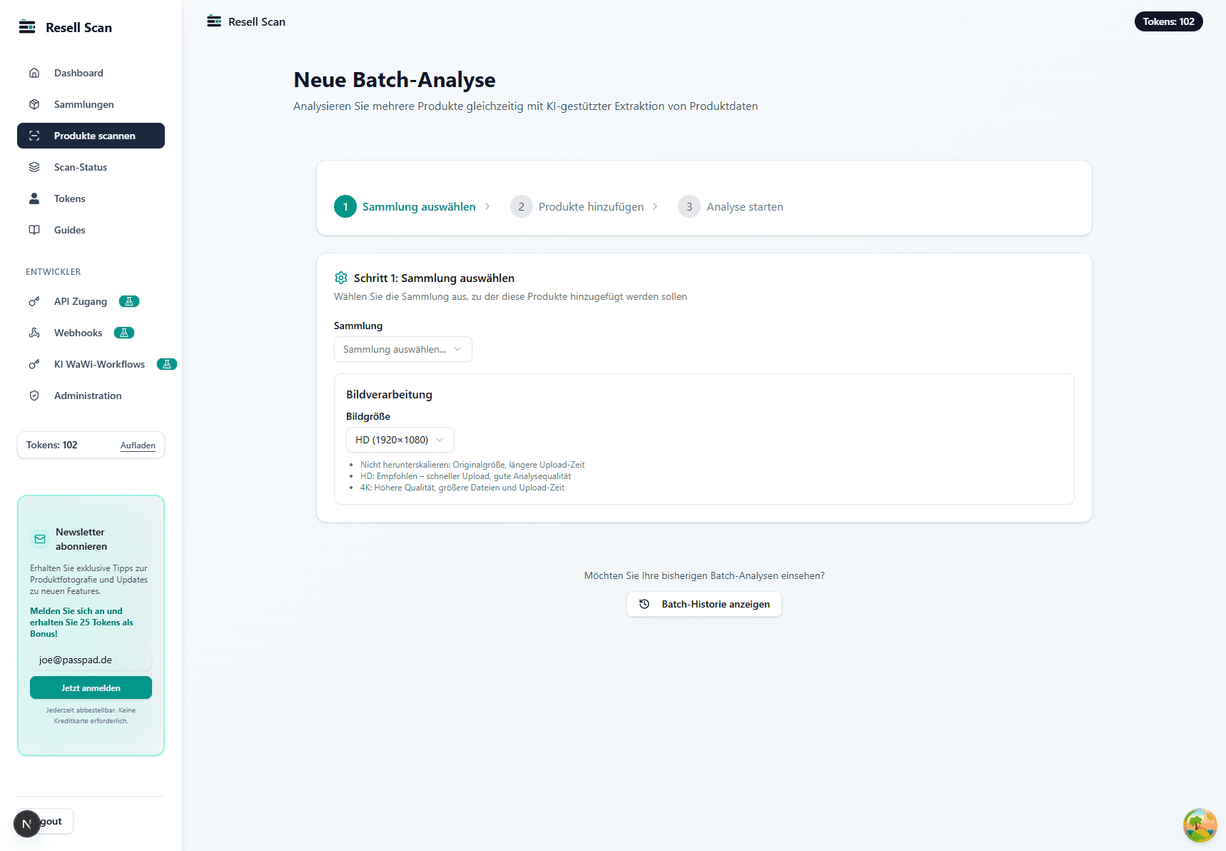 Navigation zum Scan-Bereich
