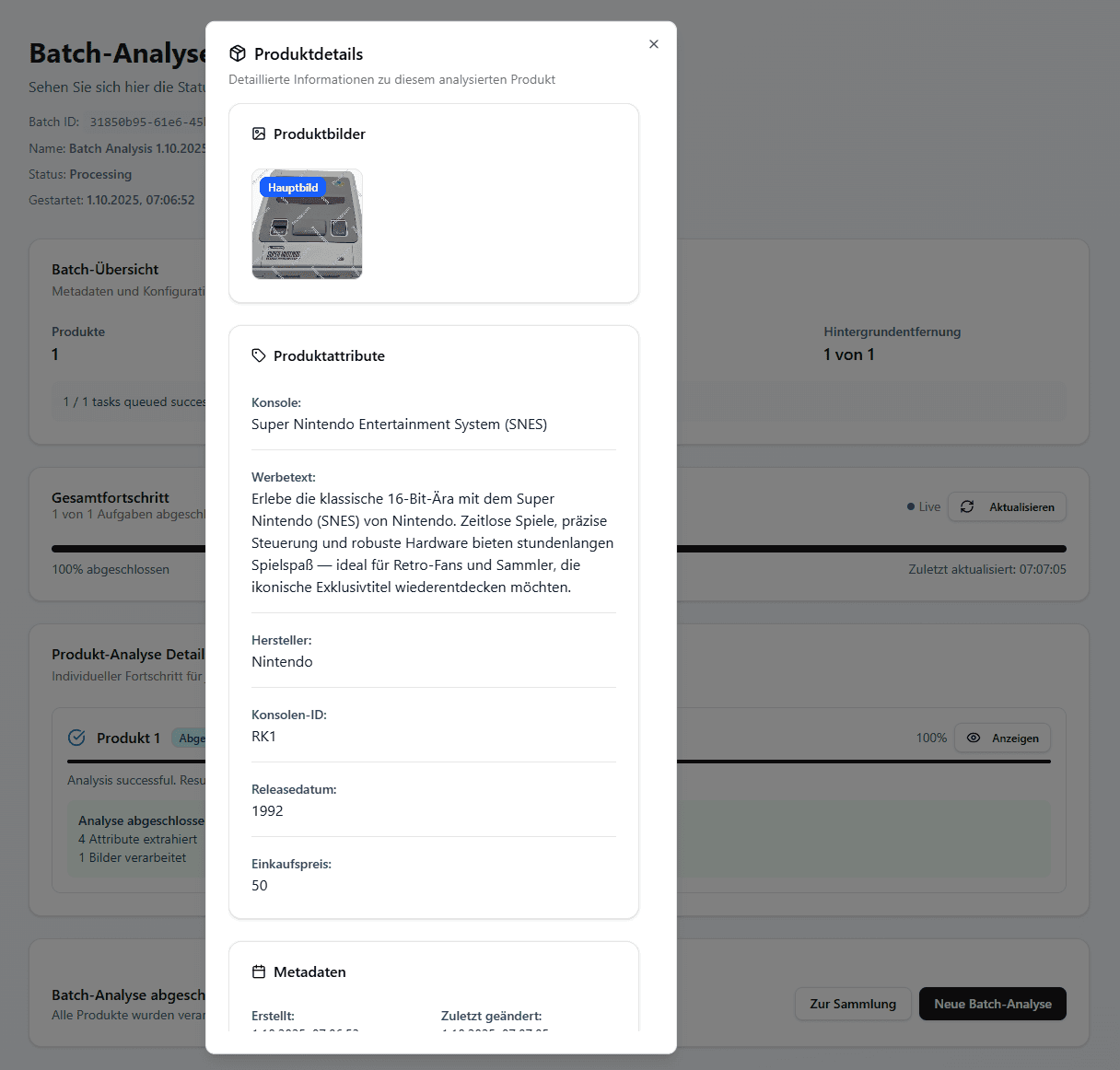 Resell Scan Collection with analyzed results in the data table