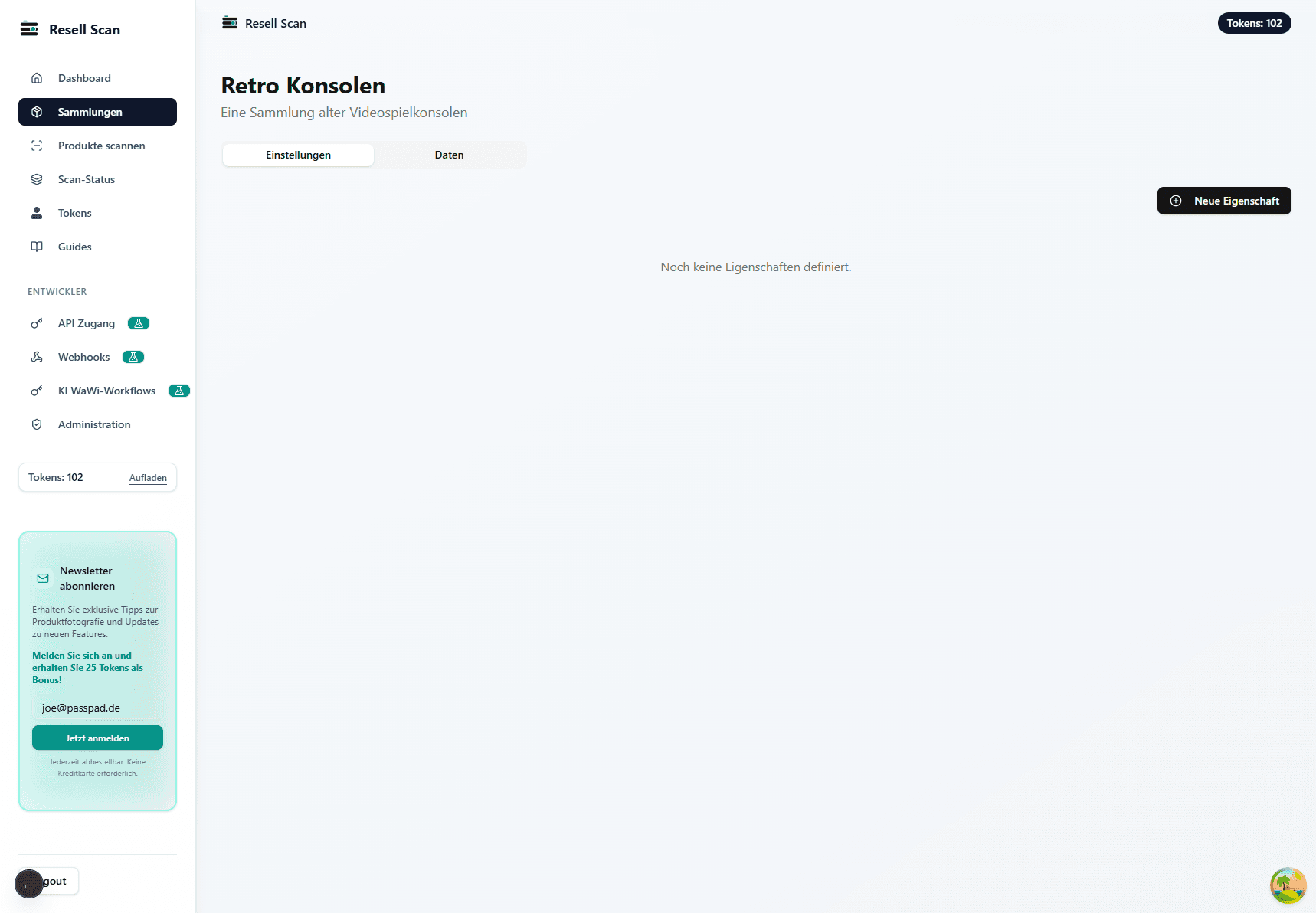 Attributes overview for a Resell Scan Collection