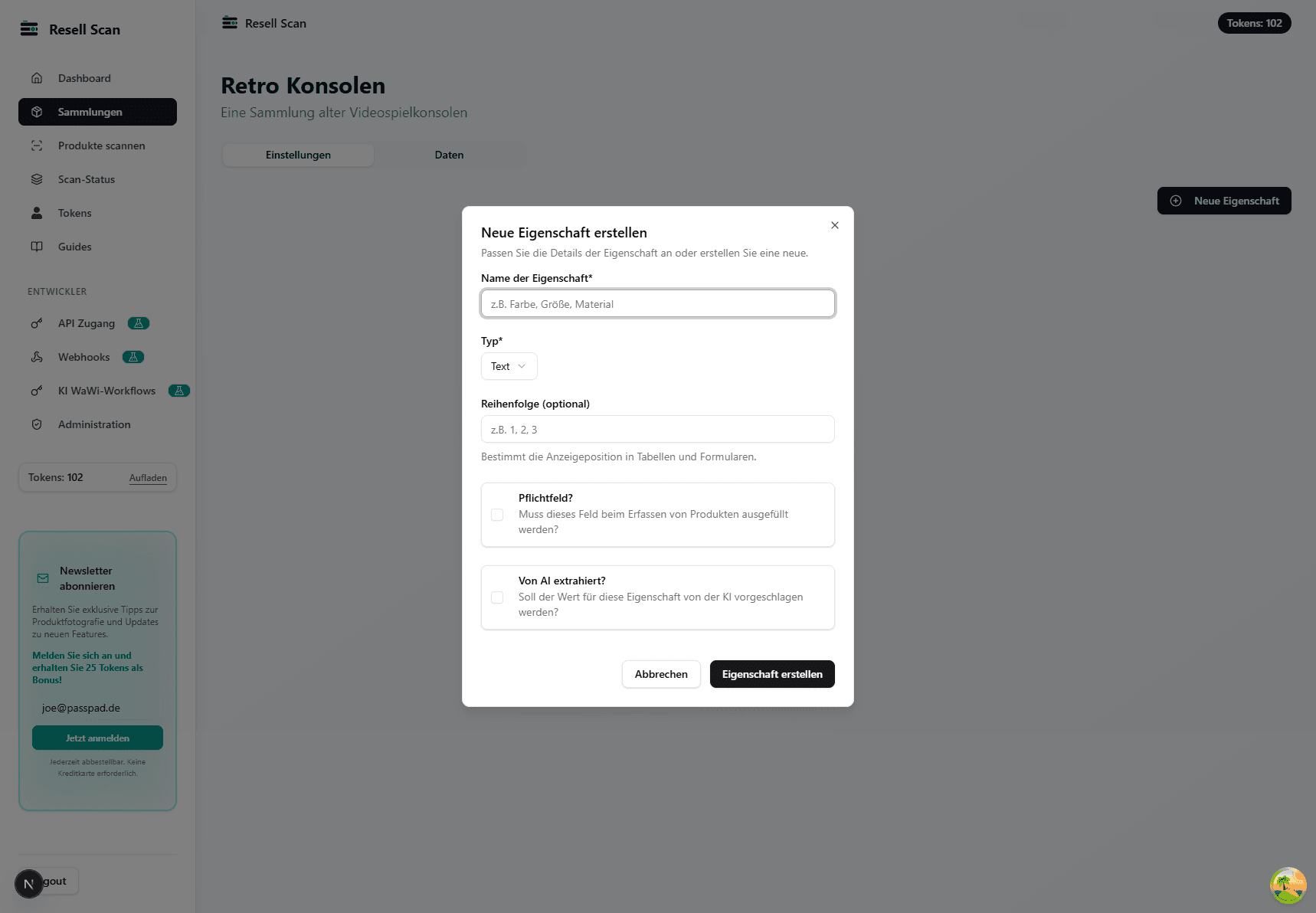 Resell Scan Attribute form with required field and AI extraction