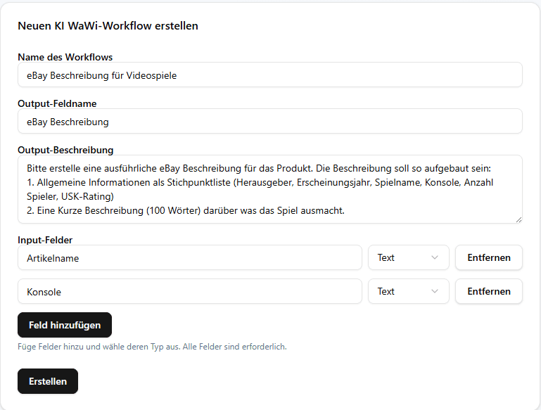 Resell Scan form for creating an AI inventory workflow